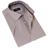 Beige inside different Paisley  Short Sleeve Button up Shirts - Tailored Slim Fit Cotton Dress Shirts